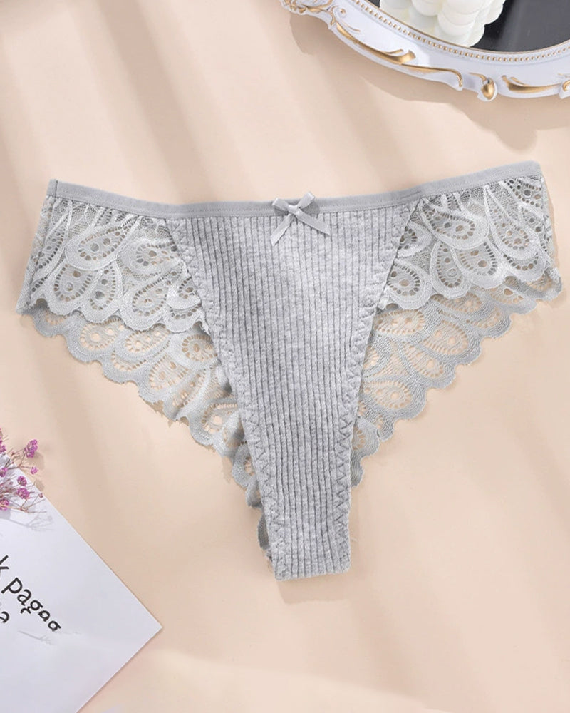 Grey lace hipster briefs with floral lace detail. Sexy, comfortable, mid-rise panty.