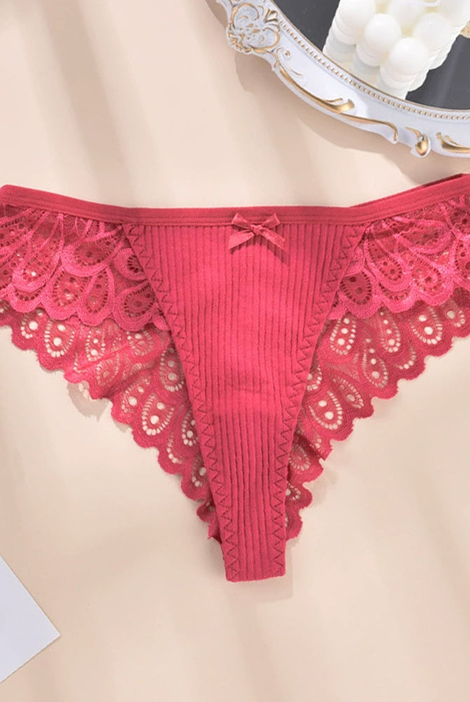 Red plus size lace hipster briefs with ribbed center and floral lace detail. Sexy panty.