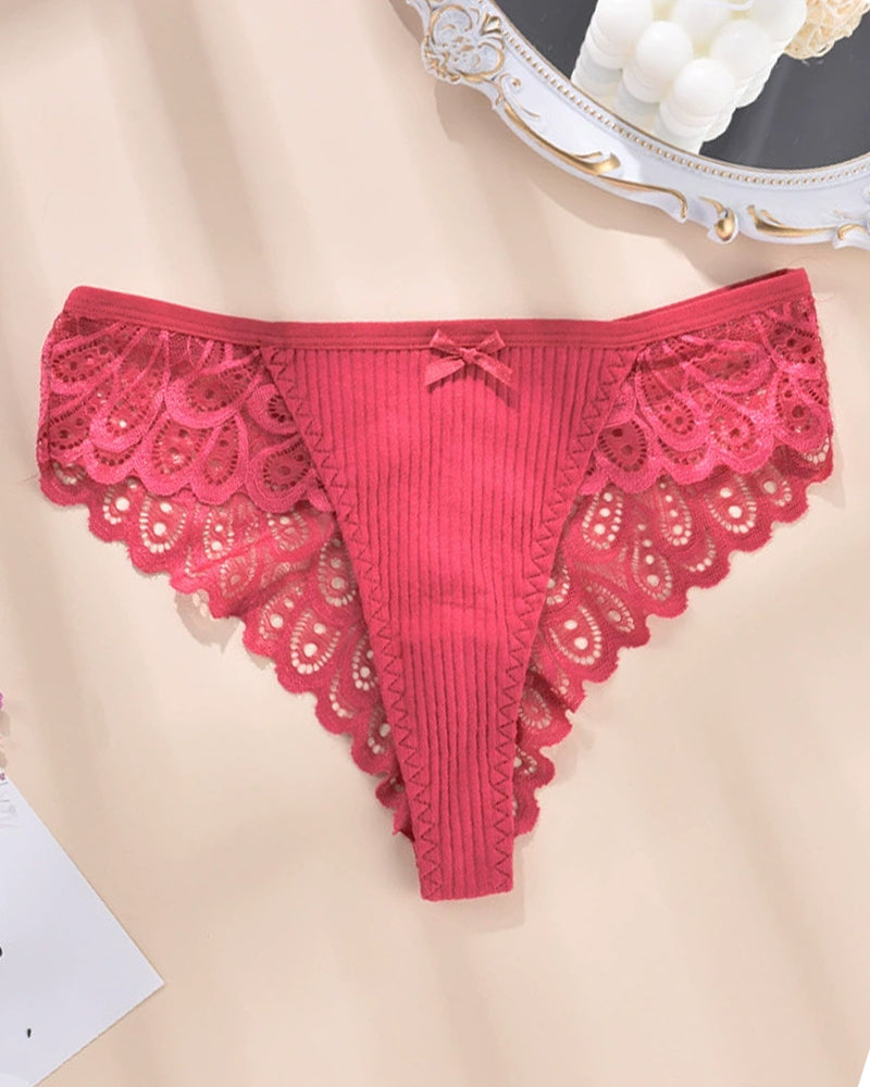 Red plus size lace hipster briefs with ribbed center and floral lace detail. Sexy panty.
