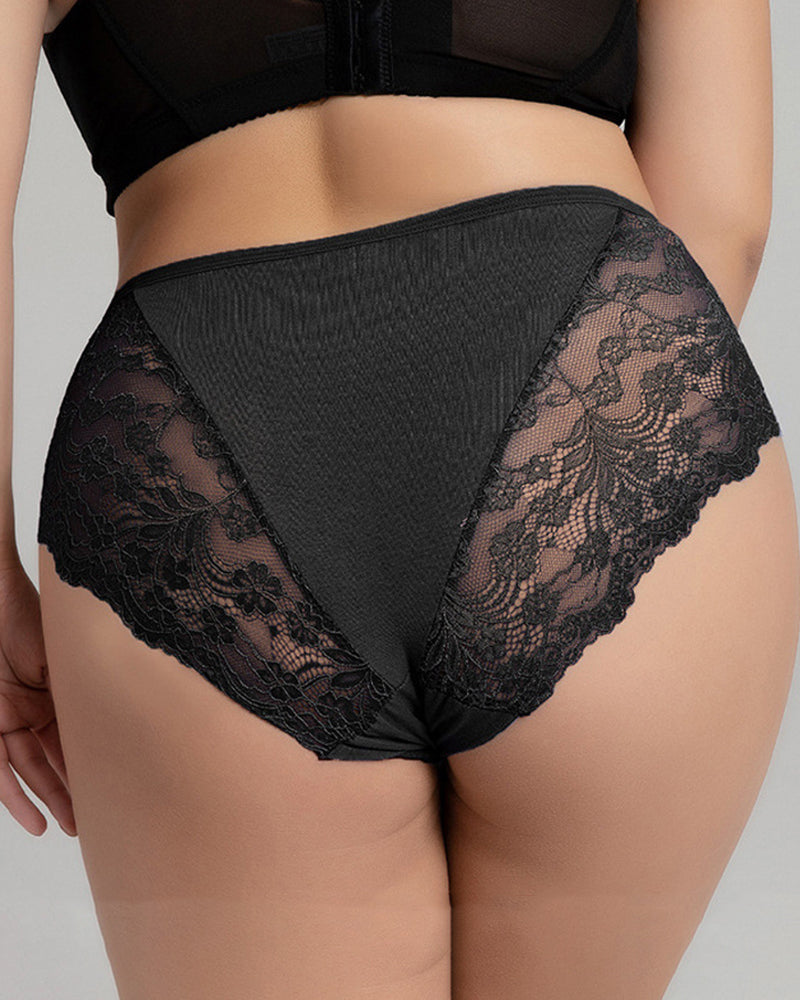 Black lace panties. Low rise briefs with sheer lace sides. Sexy and comfortable lingerie for women.