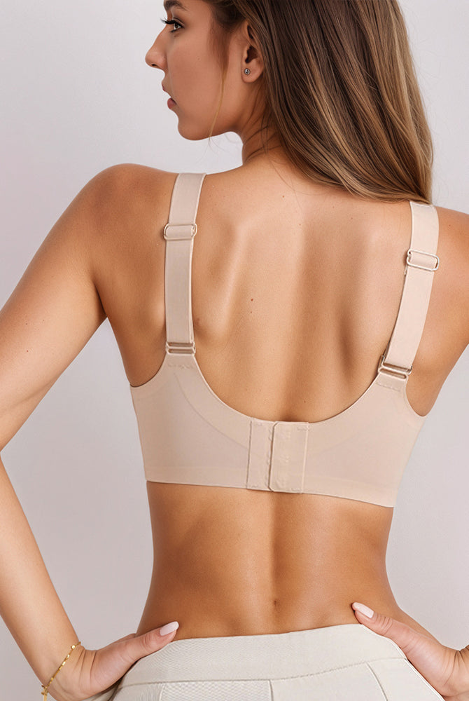 Beige seamless push-up bra with adjustable straps and back closure, comfortable and traceless design