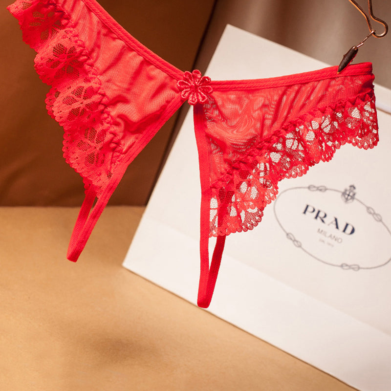 Crotchless Lace Low Waist Thong