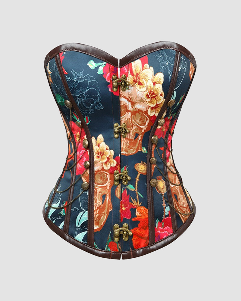 1950s Corset with skull print, perfect for parties and weddings, made of high-strength fabric