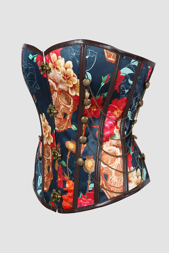 1950s Corset with skull and floral print, perfect for parties and weddings