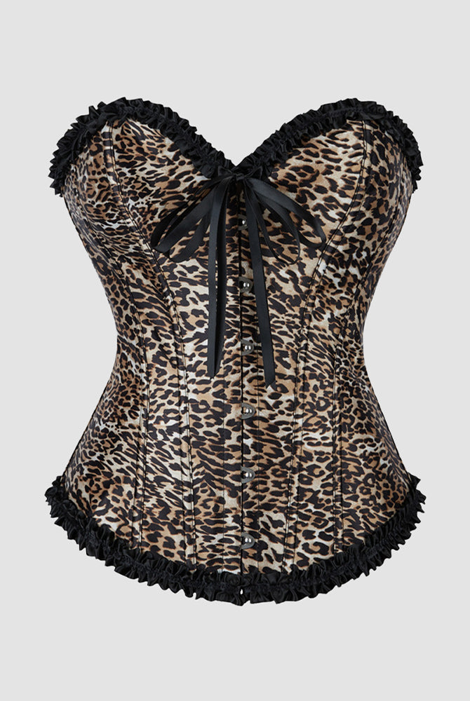 1960s Leopard Print Corset with Ruffle Trim and Bow - Sexy Lingerie