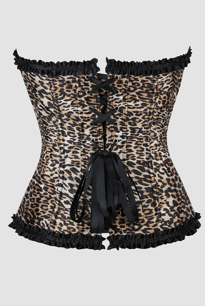 1960s Leopard print corset with black ruffle trim, vintage lingerie