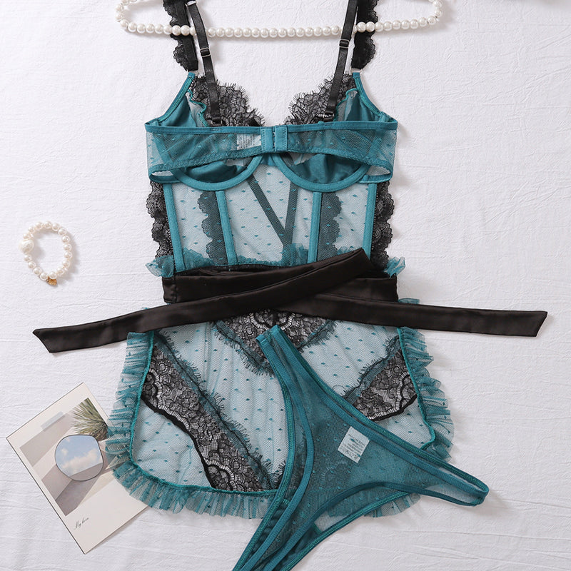 Durchsichtiges, hohles, rückenfreies BH-Set aus Netzstoff