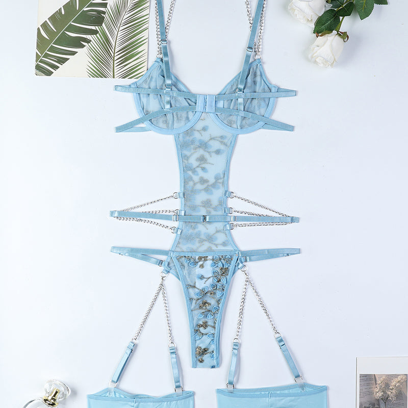 Bodysuits mit bestickter Spitze und Kette