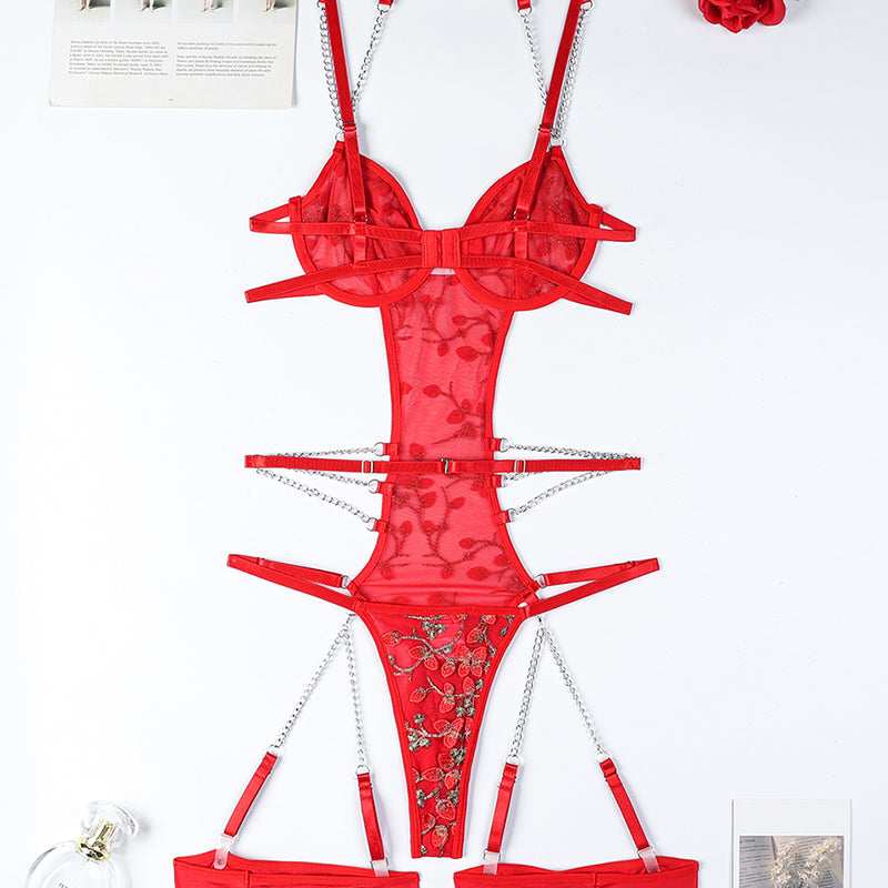 Bodysuits mit bestickter Spitze und Kette