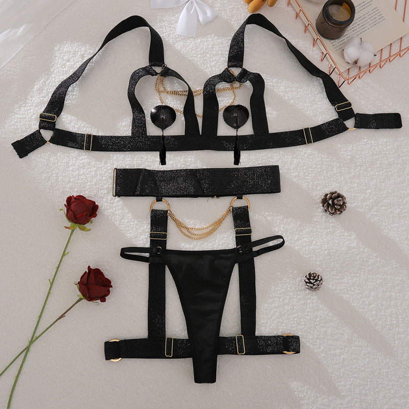 Metal Chain Hollow Bra Panty Set