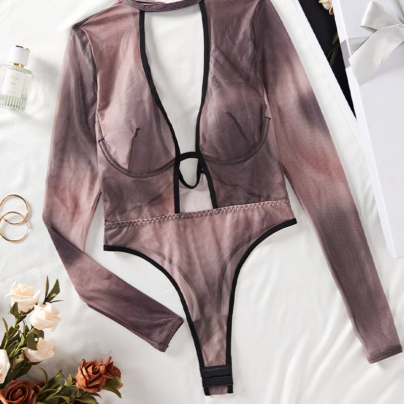 Langarm-Bodys aus hohlem Netzstoff