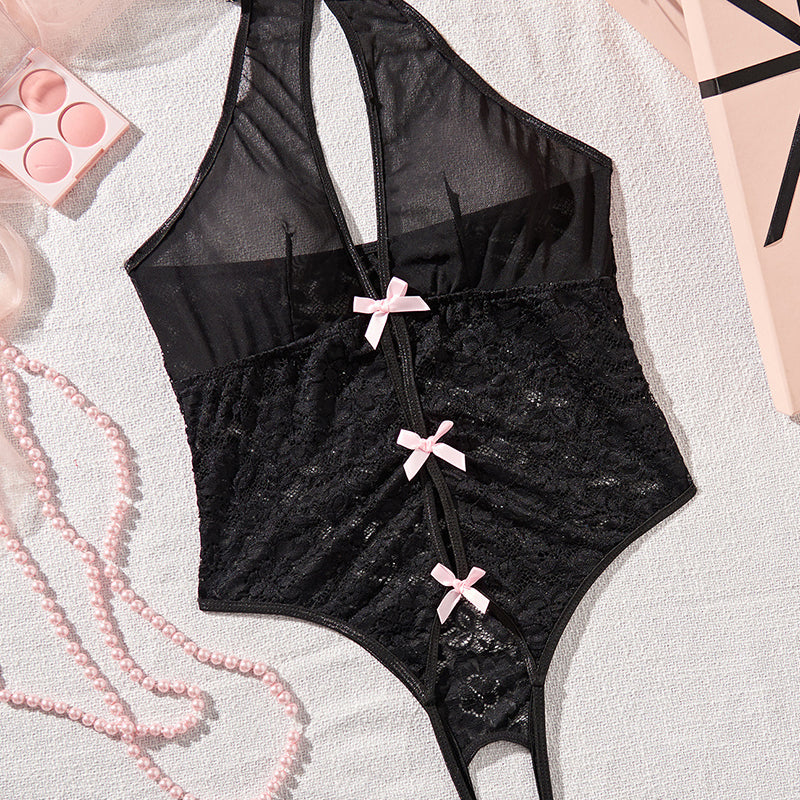 Schrittloser Body aus Netzstoff mit Hohlschleife