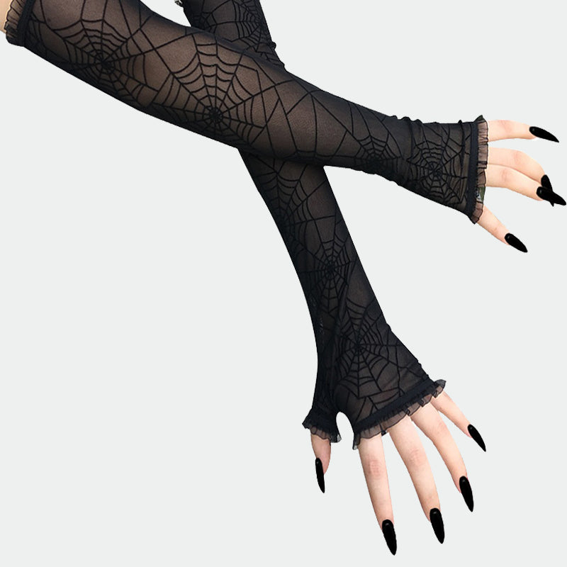 Long Spider Web Lace Gloves