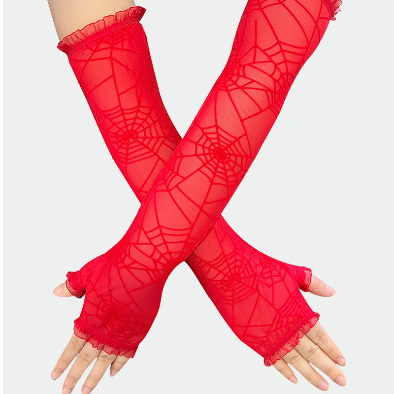 Long Spider Web Lace Gloves