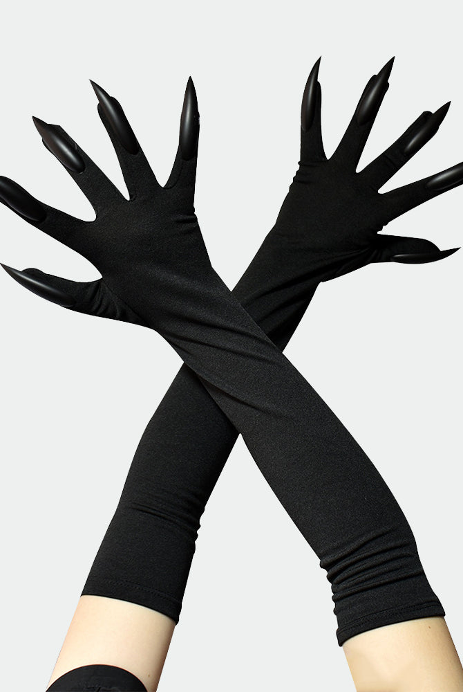 Long nail gloves with black sleeves and matte black clawed fingers.