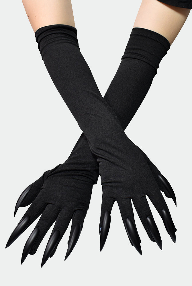 Long nail gloves with black sleeves and long black claw tips.