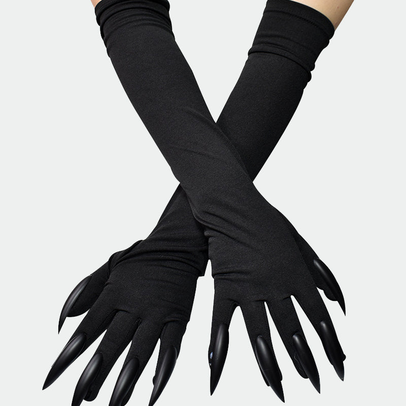 Long nail gloves with black sleeves and long black claw tips.