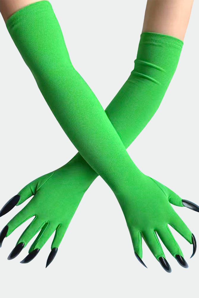 Green long nail gloves with claw-like black tips, demon paw style