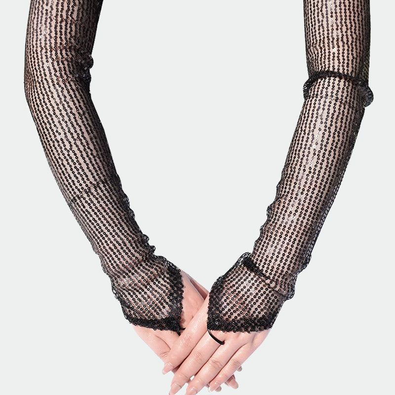 Sequin Fingerless Floral Gloves