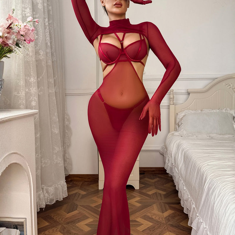 Camicia da notte lunga con spacco alto in seta ghiacciata