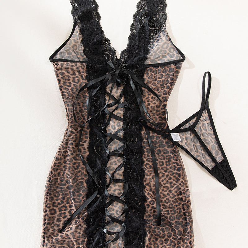 Deep V Neck Backless Lace-up Slip Dress