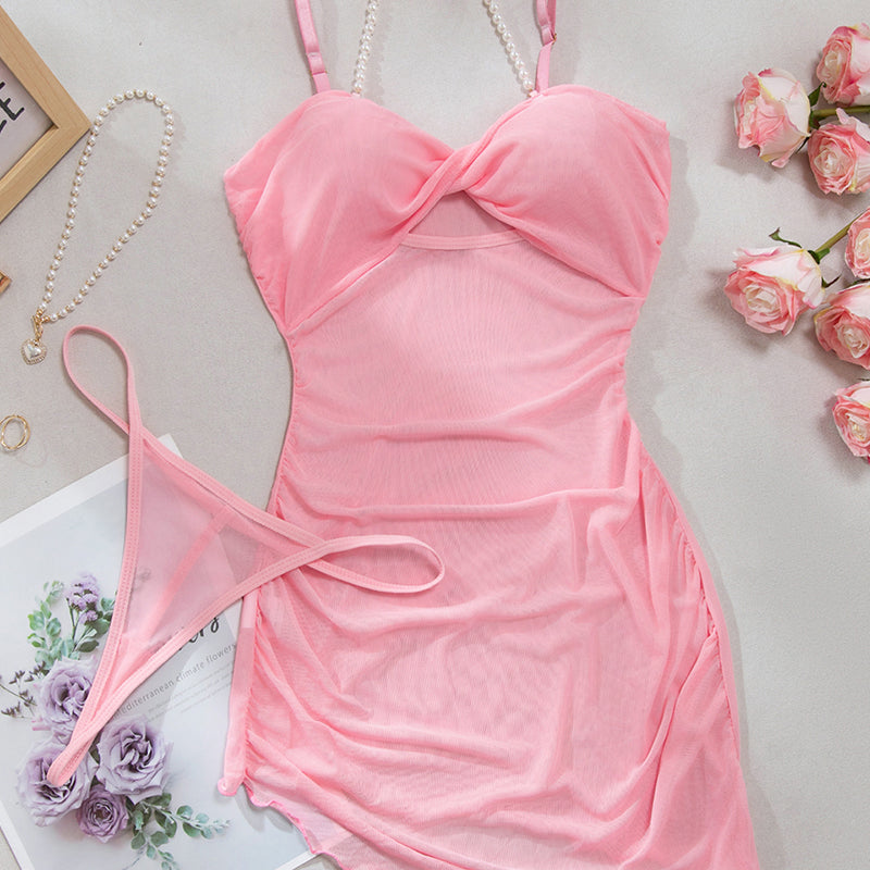 Длинная ночная рубашка из ледяного шелка с высоким разрезом