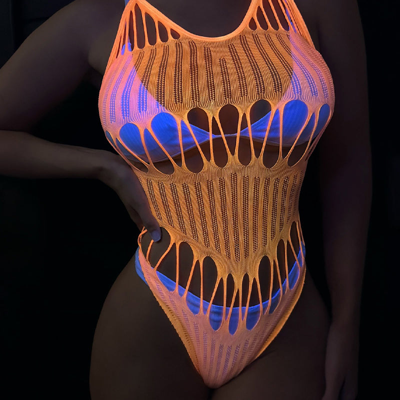 Schulterfreier, langärmliger Netz-Body