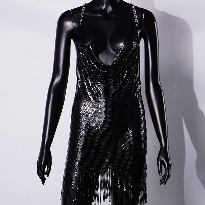 Metallic Patchwork Backless Dress