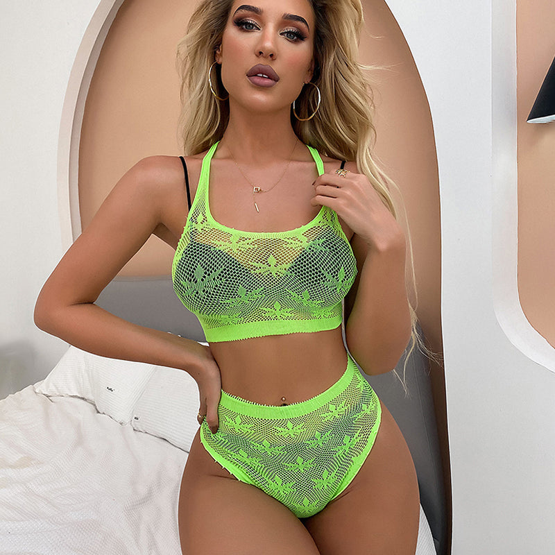 Schulterfreier, langärmliger Netz-Body