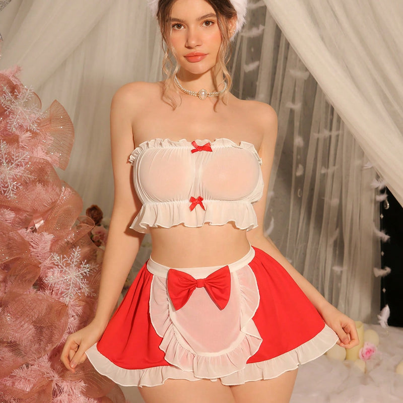 Lace Bow Cosplay Maid Three-Piece Set