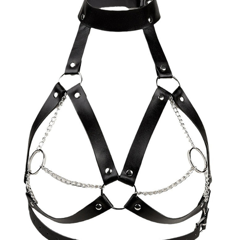 Leather Collar Chest Harness with Chains