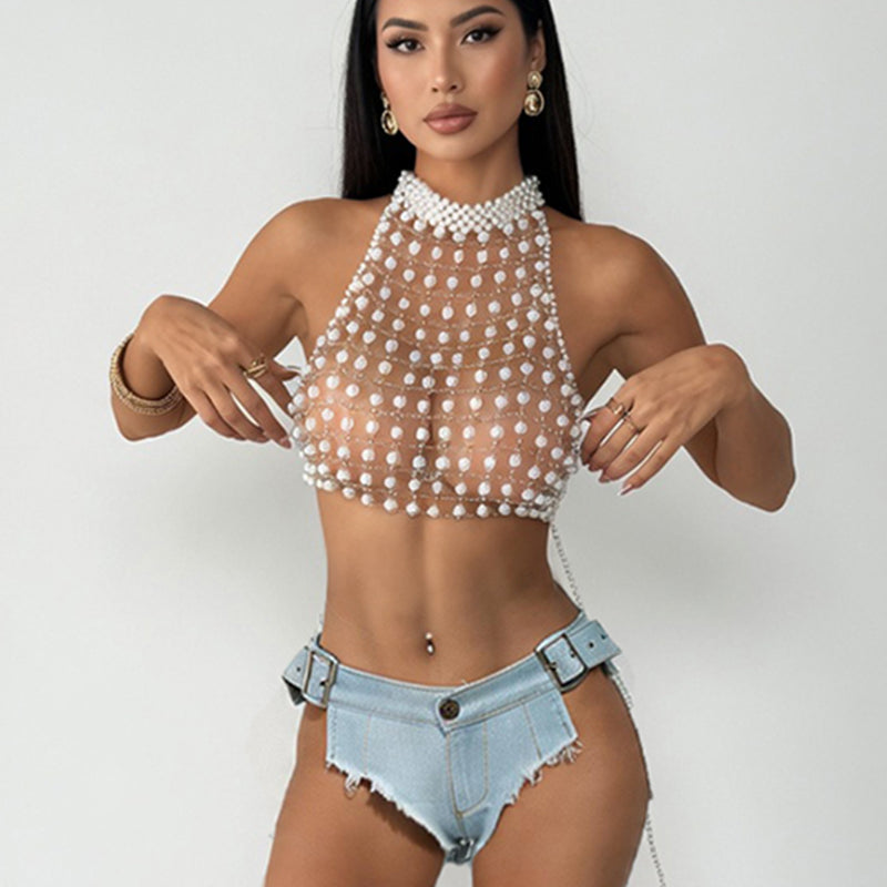 Light Blue Denim Belted Frayed Edge Panties
