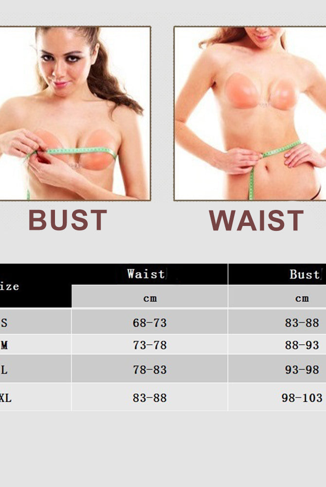 Corset top size chart showing bust and waist measurements in cm (S–XL)