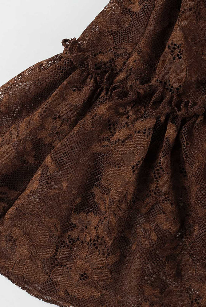 Brown ruffled lace tutu skirt with gathered tiered ruffle detail