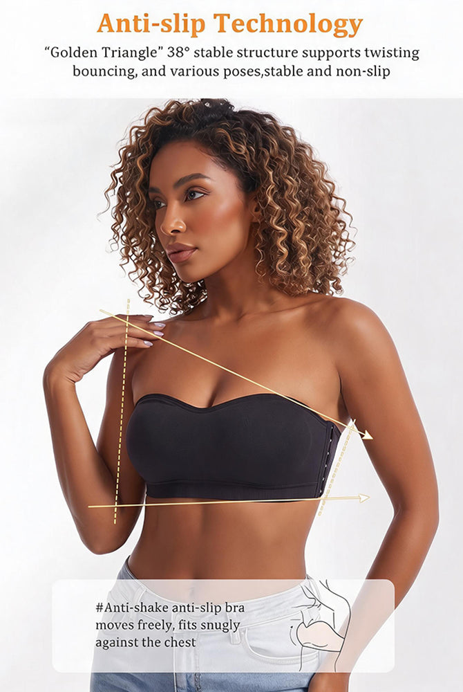 Strapless side hook bandeau bra, black seamless padded tube style