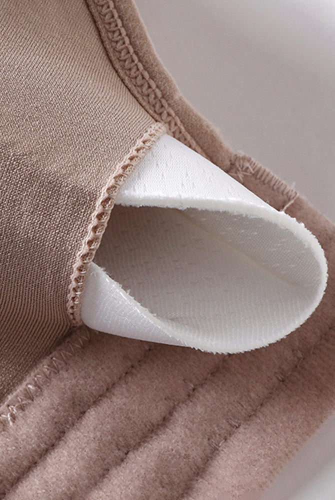 Strapless bandeau bra cup with removable pad, taupe outer and white inner