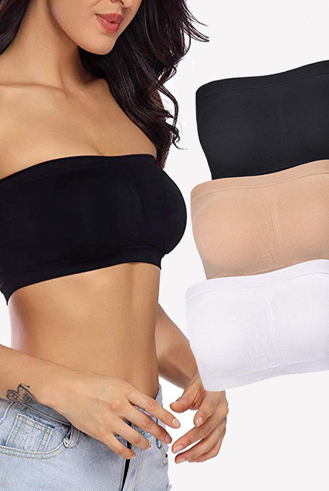 Strapless bandeau bra set: black, nude, and white wireless seamless tube tops