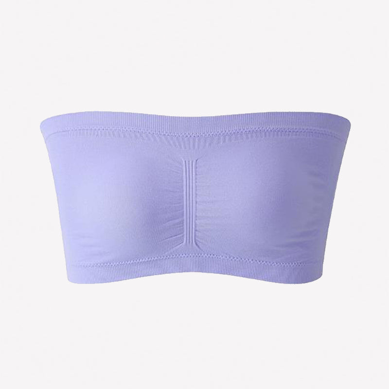 Lavender strapless bandeau bra, wireless seamless tube top with stitched center seam