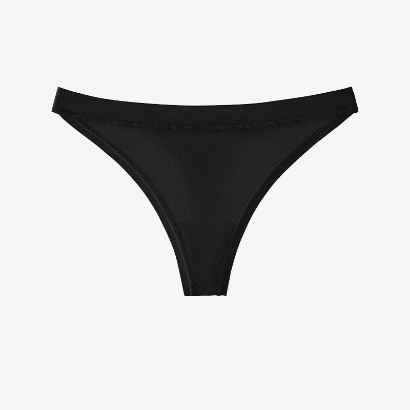Black low-rise seamless cotton thong panties, flat front