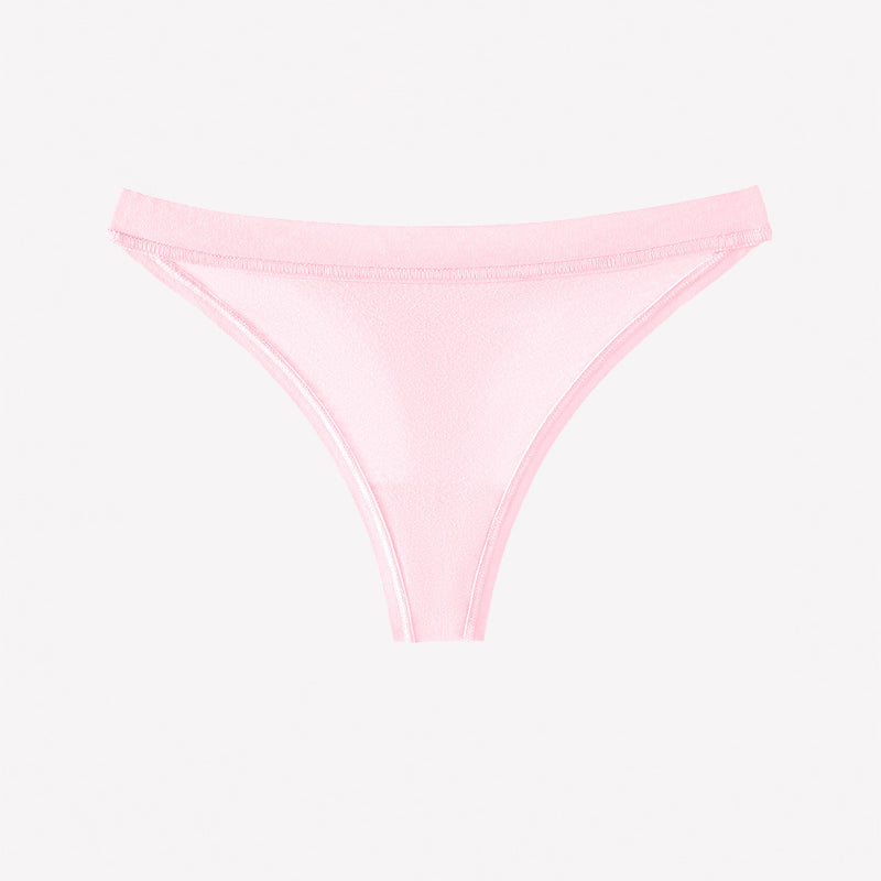 Light pink low-rise seamless cotton thong panties, flat front
