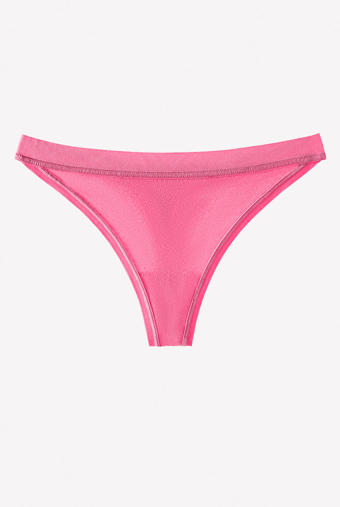 Low-rise seamless thong panties, bright pink, cotton knit, low-rise style