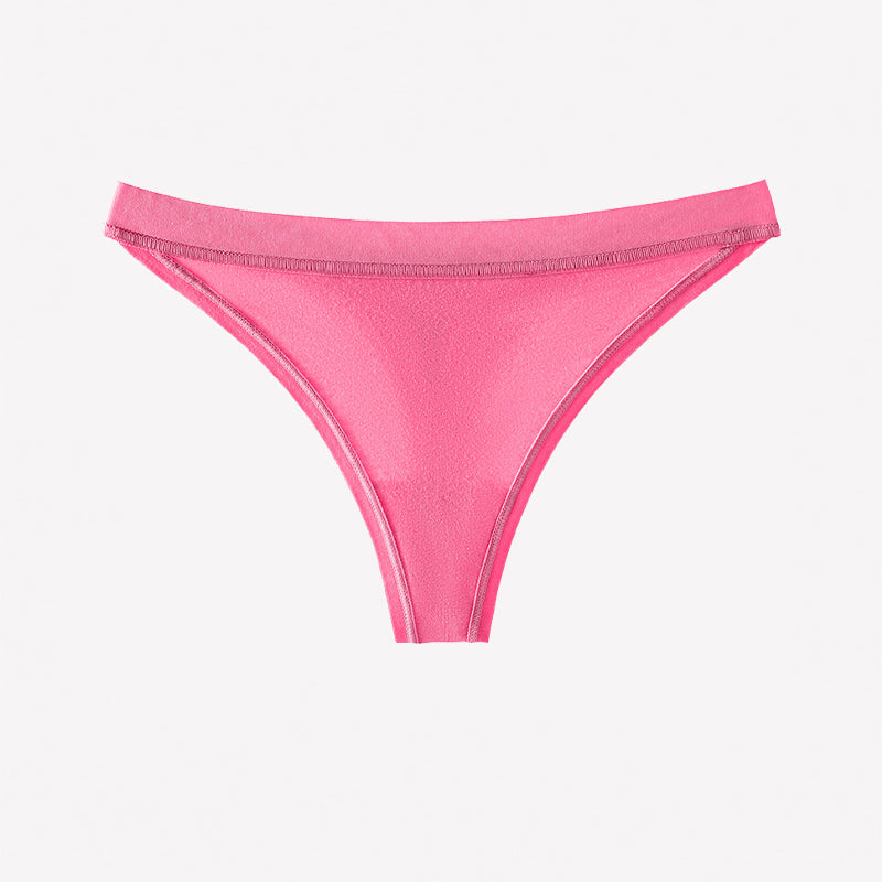 Rose pink low-rise seamless cotton thong panties, flat front