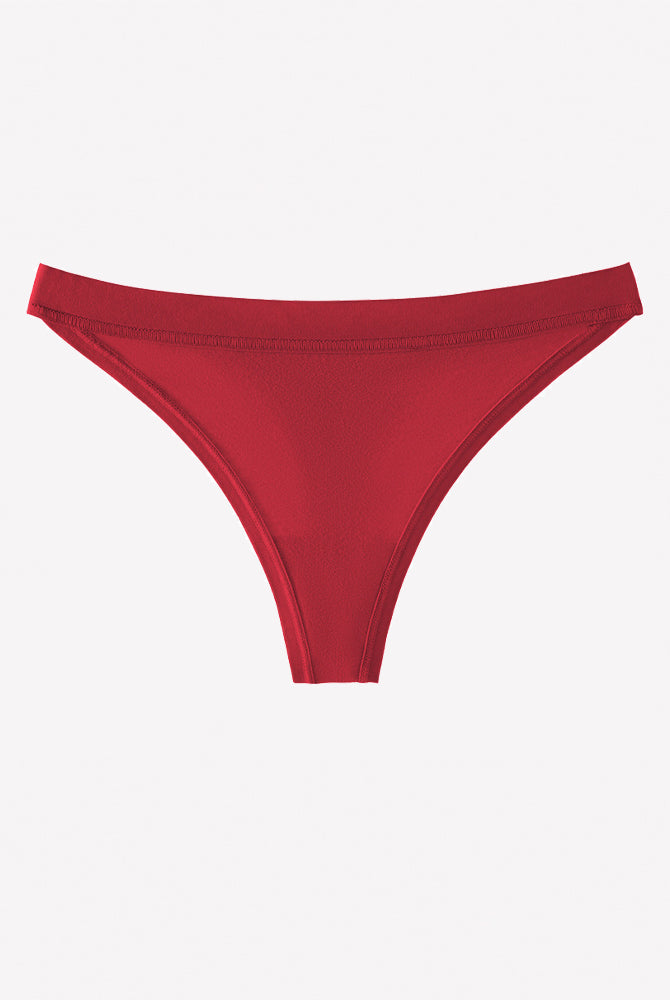 Low-rise seamless thong panties, wine red, cotton knit, low-rise cut