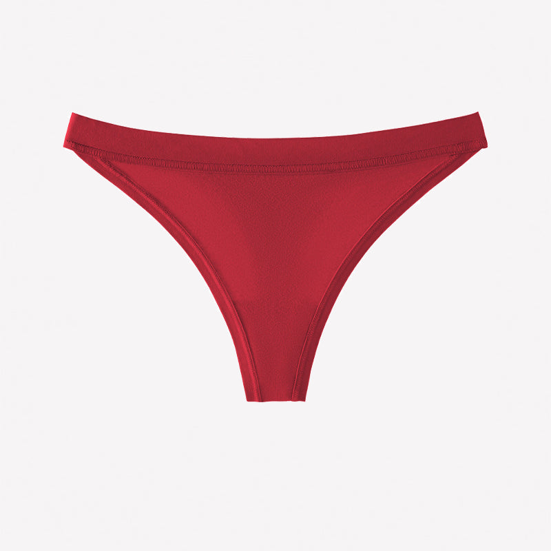 Red low-rise seamless cotton thong panties, flat front