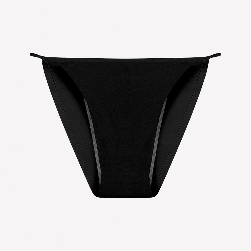 Leakproof period panties in black, low-rise brief with contrasting inner panels