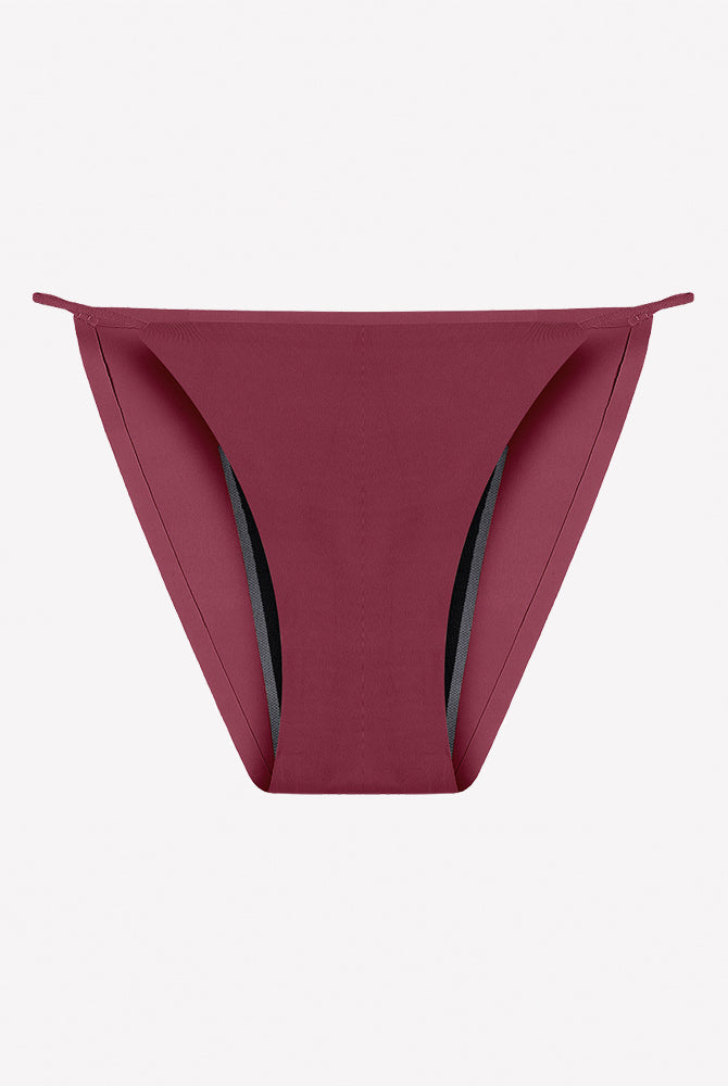Wine-red leakproof period panties with side absorbent panels