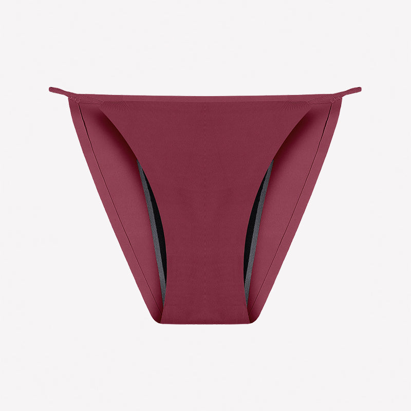 Leakproof period panties in wine red, low-rise brief with deep side coverage