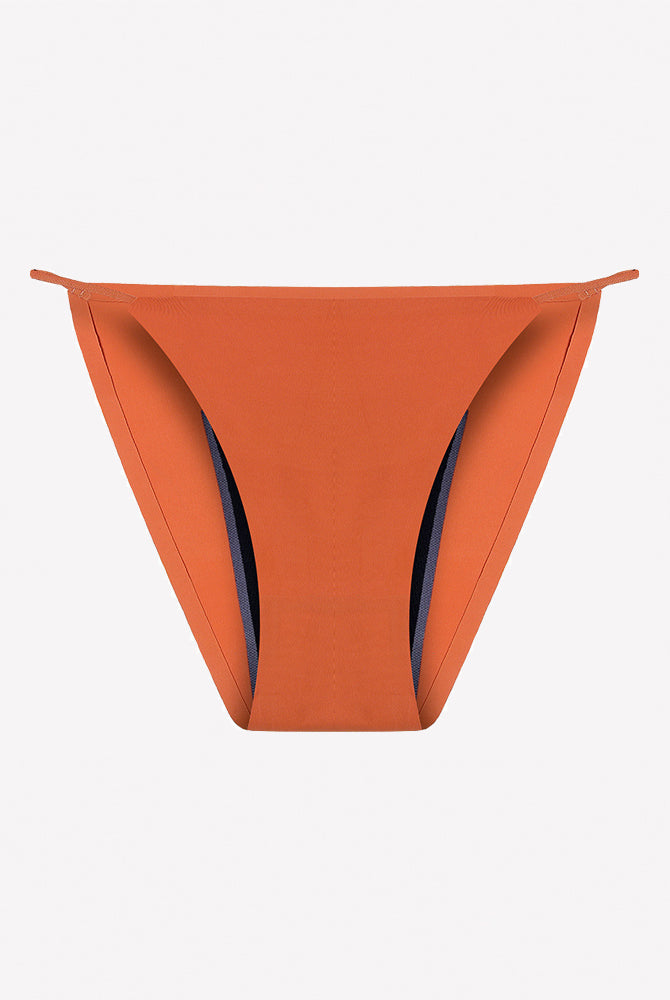 Orange leakproof period panties with side absorbent panels
