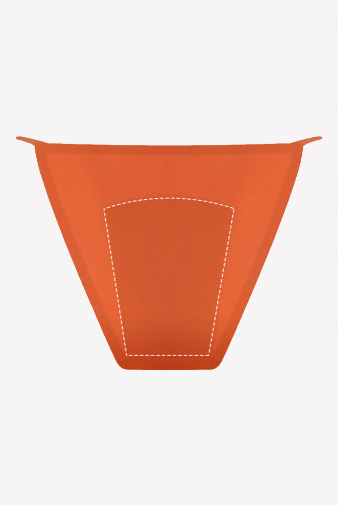 Orange leakproof period panties with outlined absorbent center area