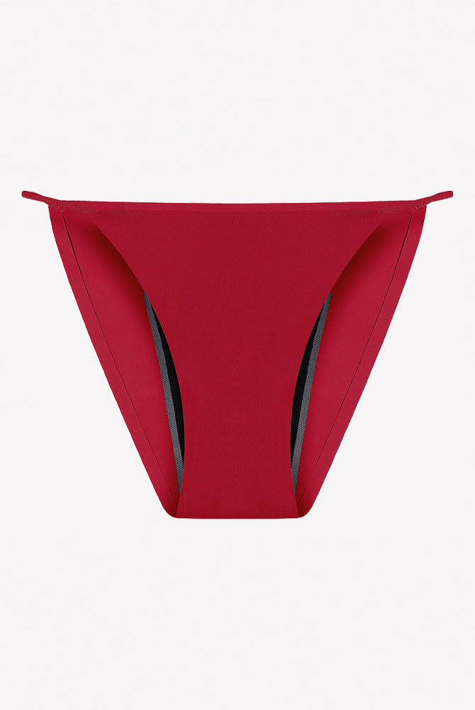 Dark red leakproof period panties with side absorbent panels